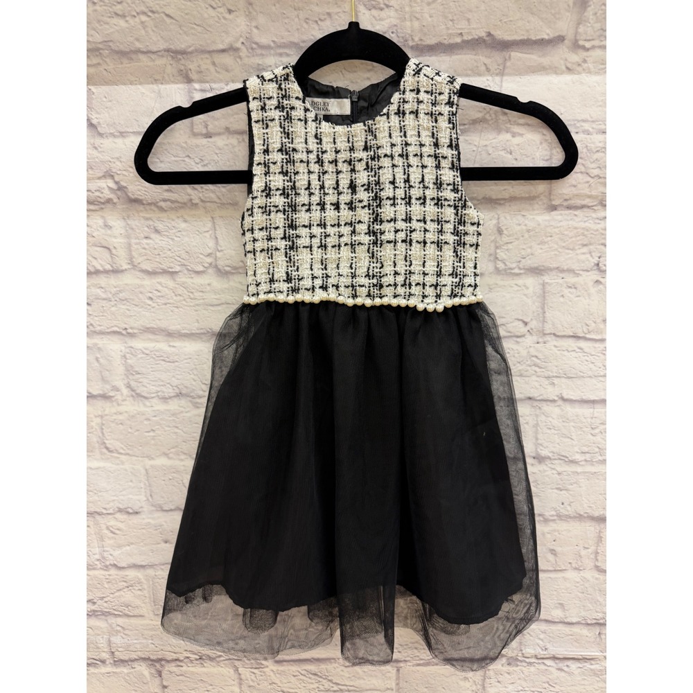 Badgley Mischka Tulle Dress Toddler 3T Black White NWOT Tweed Pearl Formal Party